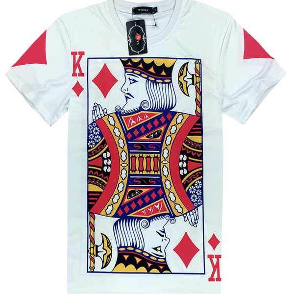 Carte à jouer King of Diamonds T-shirt blanc Poker Art urbain Jeux de cartes Graffiti Vegas joueur de pari