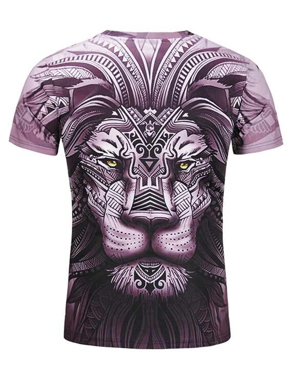 Camiseta con leon tribal estampado integral grafico animal festival espiritu tatuaje nativo
