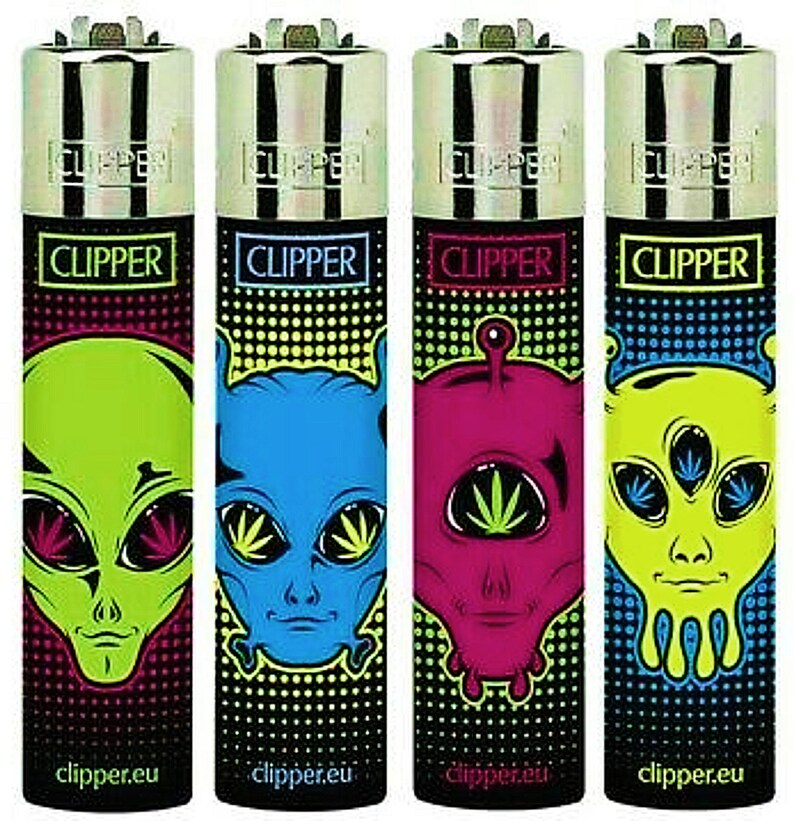 Aliens Rare Clipper Lighters Funny Cool Clippers Lighter Art Space Universe Gas Refillable Full Set Unique Colourful 