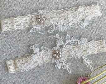 Embroidered Wedding stretch lace garter set/Bridal garter set/Crystal bridal garter/Wedding garter/wedding gift