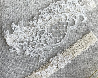 Embroidered Wedding stretch lace garter set/Bridal garter set/Crystal bridal garter/Wedding garter/wedding gift