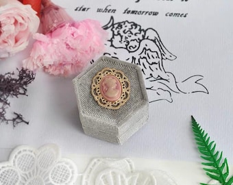 Grey Velvet hexagon Ring Box- French vintage with embossment ROCOCO LADY design,wedding photography styling