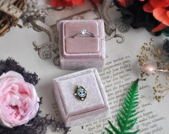 Pale Pink Velvet Square Ring Box- French vintage with embossment ROCOCO LADY design,wedding photography styling