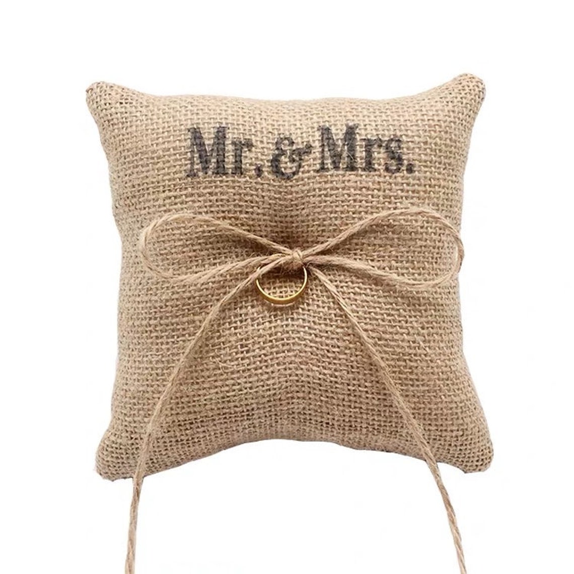Mr & Mrs Rustic Wedding Ring Pillow Burlap Ring Bearer Pillow Etsy