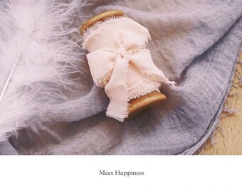Hand-dyed Pale pink Chiffon Ribbon with the wooden spools, perfect for Wedding bridal bouquet, invitations, wedding photography styling