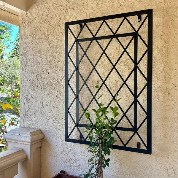 100% Hand-Made Iron Trellis Panel, Inverted Diamond Trellis For Garden, Garden Vertical, Heavy Duty Plant Lattice Panel For Vines and Flower