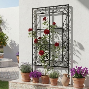 Spanish Style Iron Trellis, Wrough Iron Scroll Metal Trellis, Plant Trellis For Outdoor Garden, Multi Size & Custom, Color Rust Tolerant