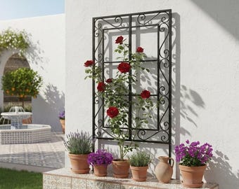 Spanish Style Iron Trellis, Wrough Iron Scroll Metal Trellis, Plant Trellis For Outdoor Garden, Multi Size & Custom, Color Rust Tolerant
