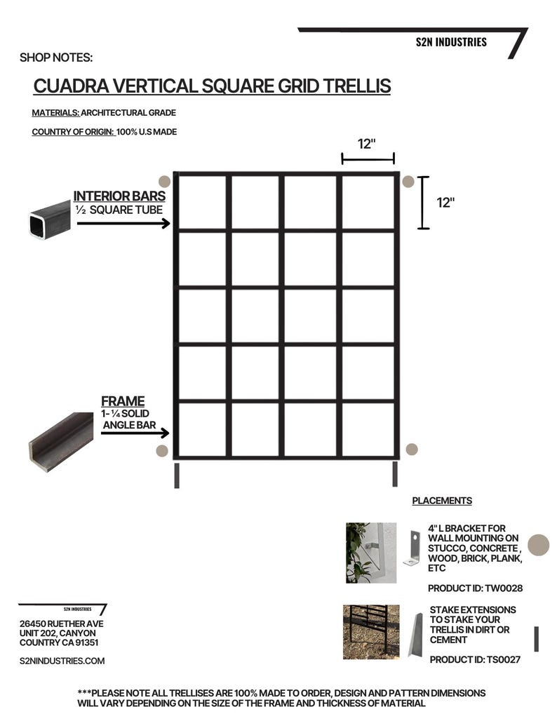 Classic Square Bar Trellis, Square Gridwall Panel, Heavy Duty Metal Trellis Wall Mounted / Staked, Plant Vertical Growth Live Wall Trellis image 10