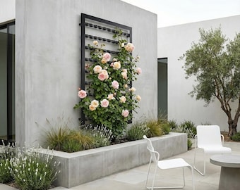 100% Solid Metal Trellis, Horizontal Bar Trellis, Twisted Solid Bar Free Standing Trellis Fence, Wall Mounted Lattice Panel Bar Trellis