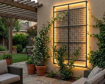 Hand Welded Square Grid Garden Trellis, Heavy Duty Outdoor Garden Trellis, Custom Size Trellis Panel, Wall Mounted Or Staked For Plants