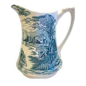 Antique Alfred Meakin Tintern Transferware Pitcher Jug c1920 England Green Gray
