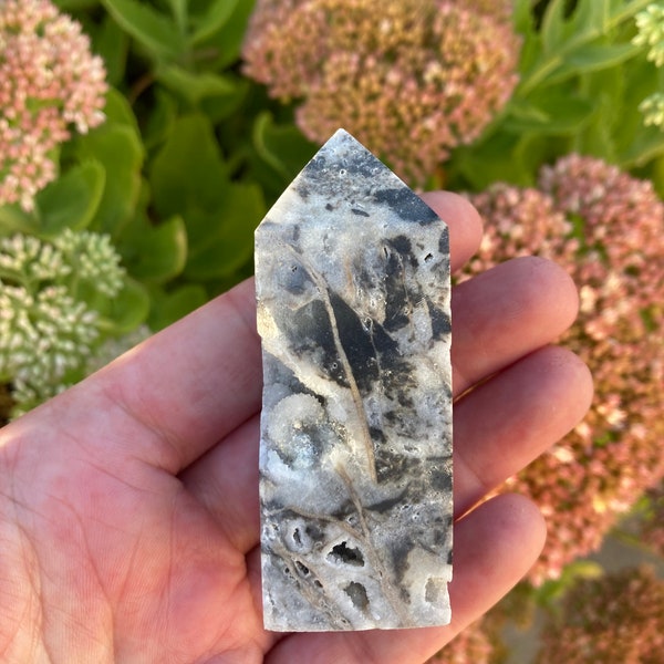 Sphalerite Tower, Druzy Chalcedony, Self Care Crystal, Minimalist Home Decor, Natural Druzy Obelisk