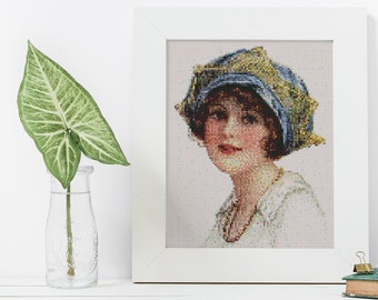 Woman Cross Stitch Pattern | Vintage Woman Cross Stitch Pattern | Instant Download Digital Pattern | DMC Colors Palette PDF