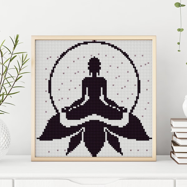 Modèle de point de croix de yoga (yoga Cross Stitch Pattern) Échantillondeur de points de croix moderne (fr) Modèle numérique de téléchargement instantané (en anglais seulement) Palette de couleurs DMC (fr) Meditation Yoga Pose PDF