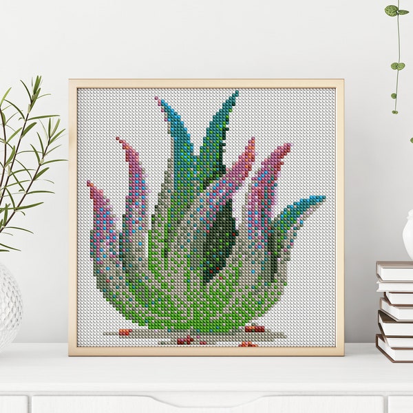 Aloe Vera Cross Stitch Pattern,Flowers Cross Stitch,Digital Pattern,DMC Colors Palette,Floral Cross stitch pattern,Botanical pattern PDF