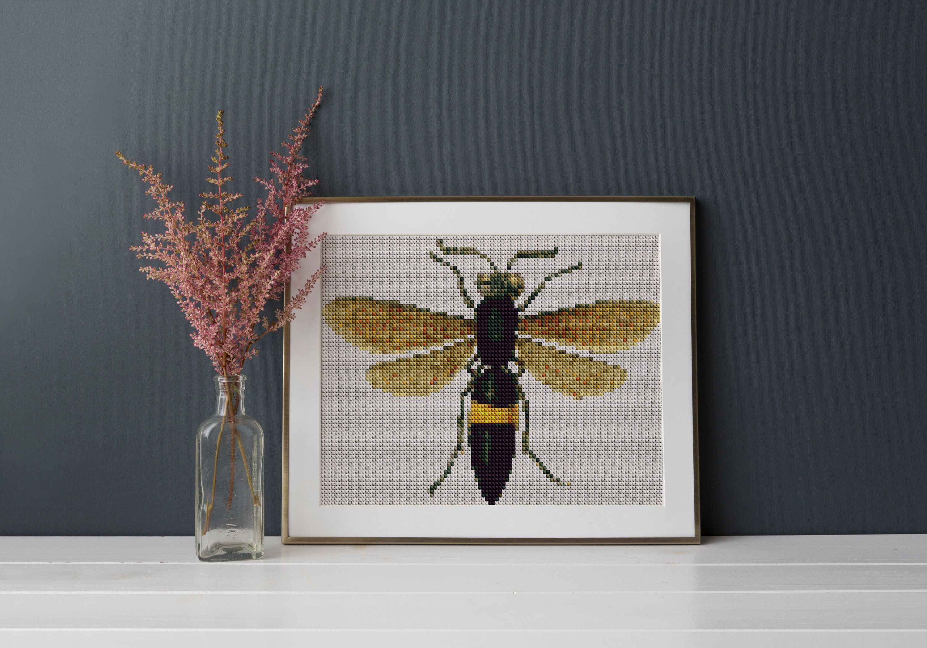 Insect Cross Stitch Pattern, Wasp Cross Stitch, Digital Pattern, DMC