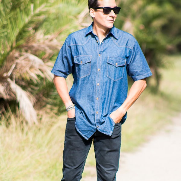 Short Slevees Chambray Men Shirt / Jean Shirt / Short Slevees / S to 2XL