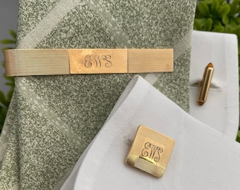 Krementz Cufflinks and Tie Bar Monogrammed EWS