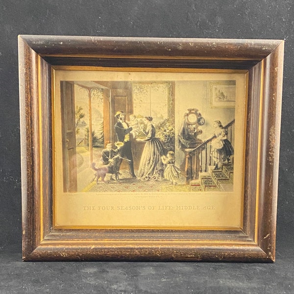 Currier and Ives’ Four Seasons of Life: Middle Age Small Print in Deep Well Wooden Frame