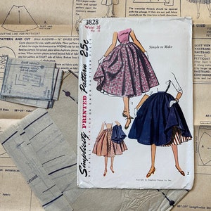 Teen Age Skirt and Petticoat Vintage Simplicity Pattern 3828 Waist 26 Hip 35