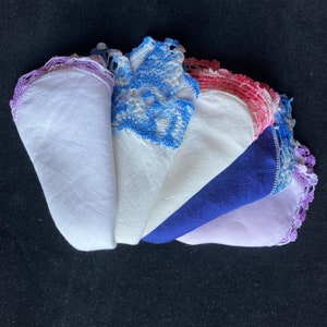 Set of Five Vintage Crochet Lace Edging Handkerchiefs