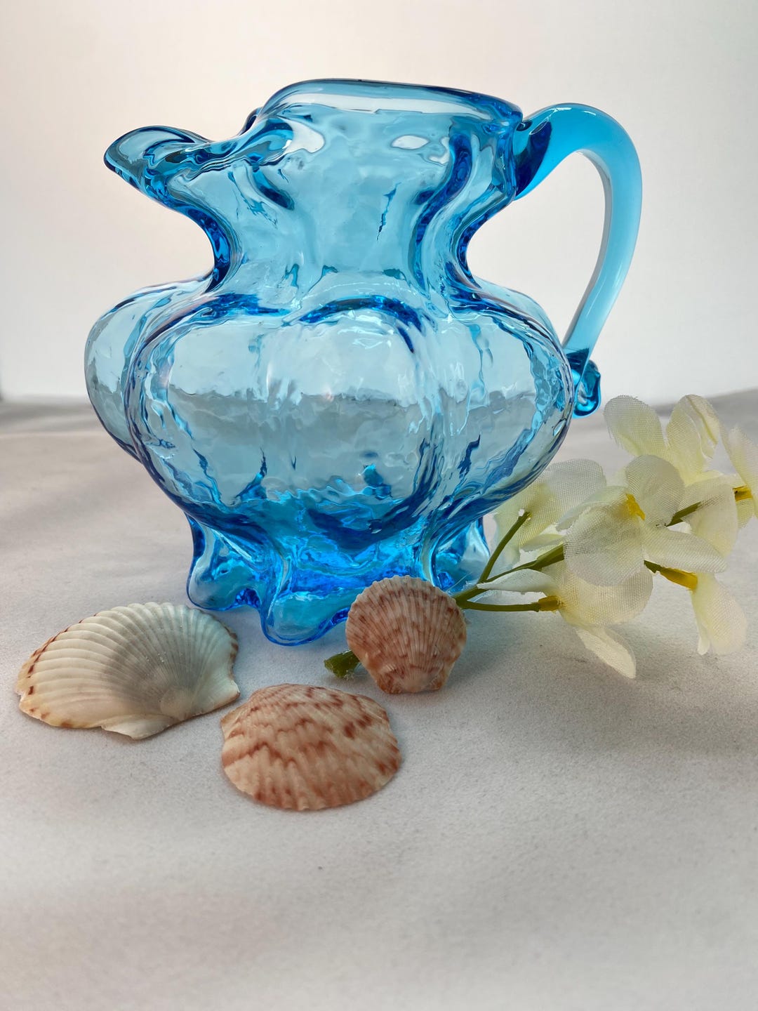 Short Aqua Colored Artisan Glass Pitcher - Etsy