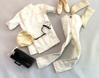 Original 1963 Doctor Ken Scrubs, Shoes, Socks, Hat, and Reflector (#793)