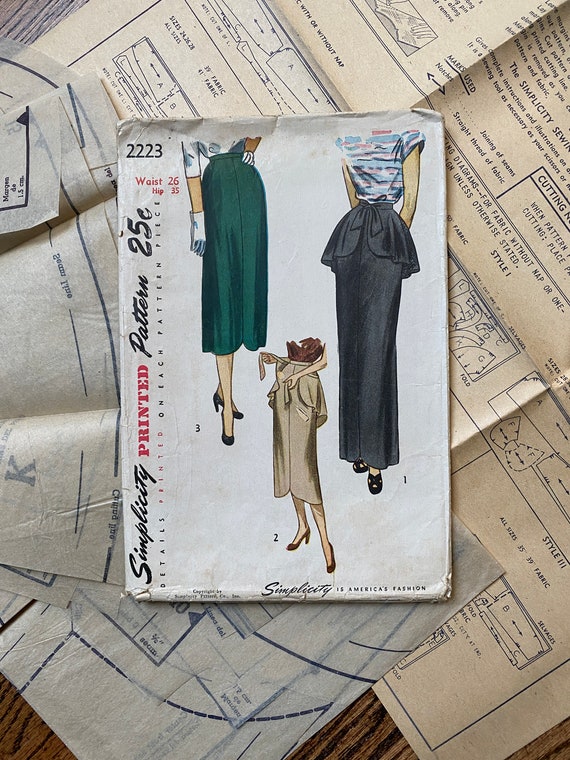 Sewing Pattern Peplum Skirt Little Words Vintage 1940s Pencil