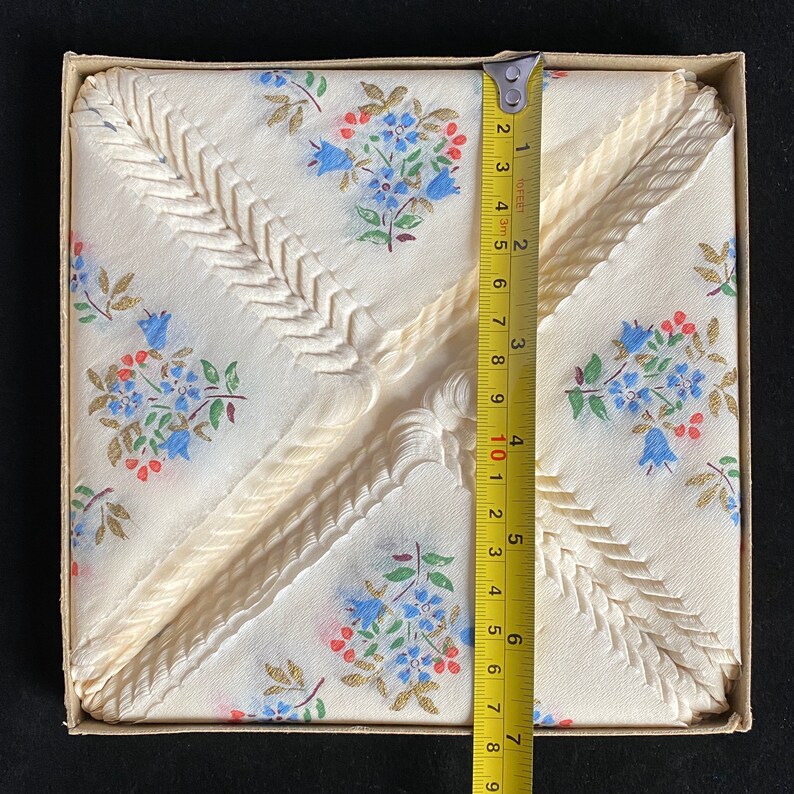Swan Mill Crepe Napkins with Gold Accents and Blue and Pink Flowers