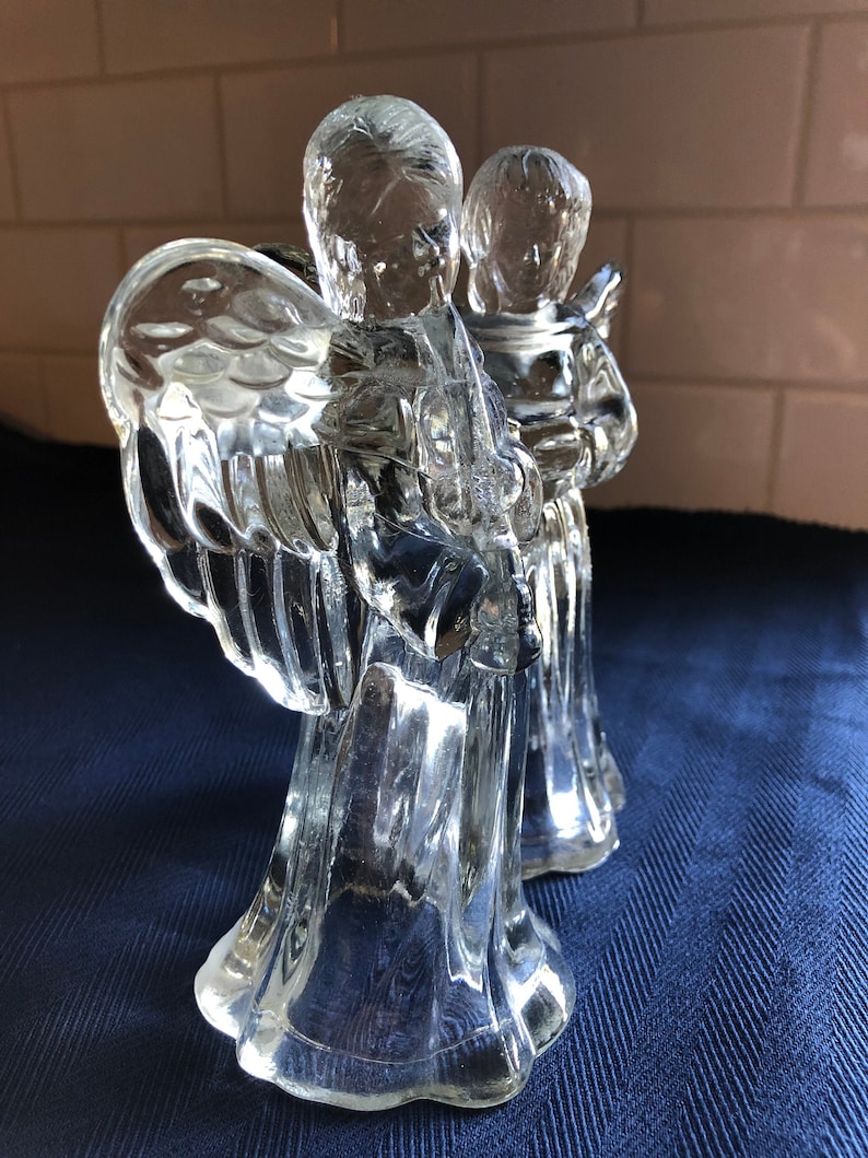 Pair of Vintage Glass Angel Candle Holders Etsy