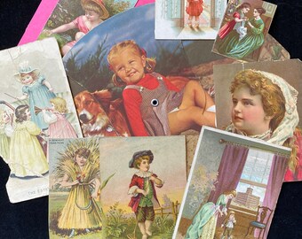 CHILDREN Antique Paper Ephemera Pack of Nine Authentic Pieces