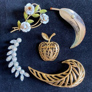 Five Vintage Floral Brooch Pins