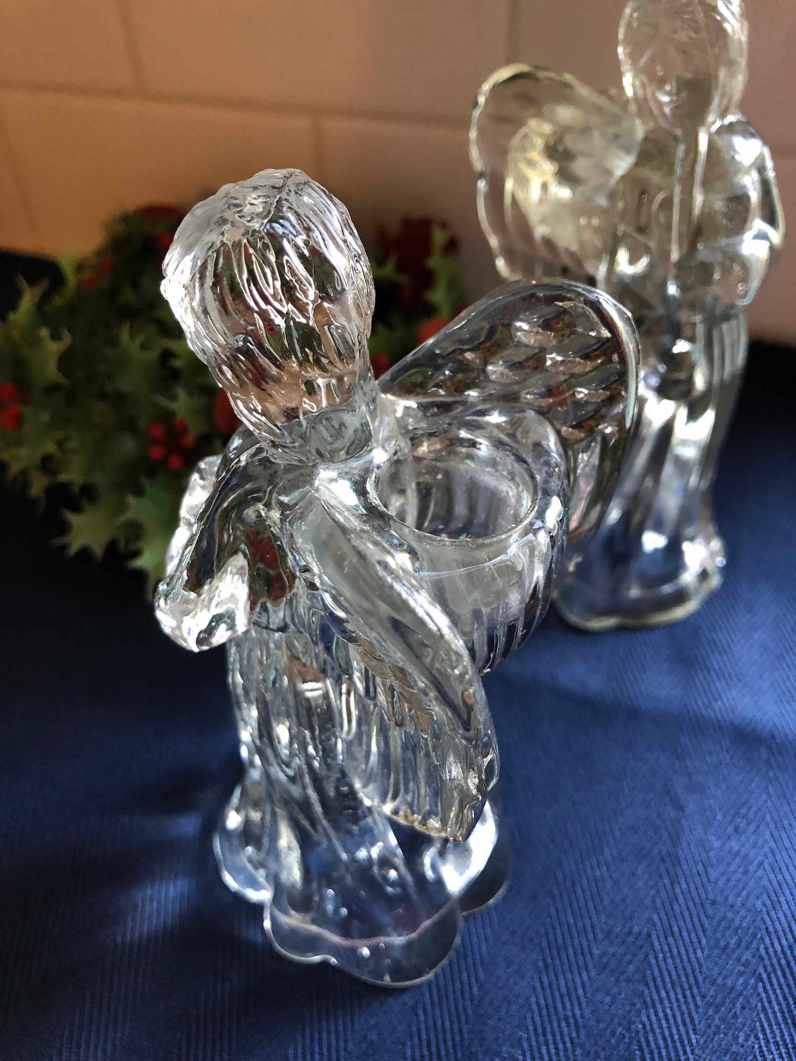 Pair of Vintage Glass Angel Candle Holders Etsy