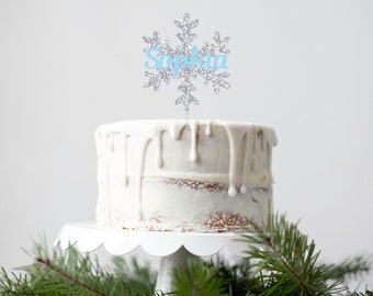 Custom Name Glitter Snowflake Cake Topper, Name Snowflake Cake Topper, Winter Wonderland Cake Topper, Winter Wonderland Party, Snow Decor