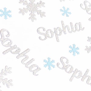 Benutzerdefinierte Name Glitter Konfetti, personalisierte Schneeflocke Konfetti, Silber Glitter Schneeflocke Dekor, Winter Tischdekoration, Winter Wunderland Party