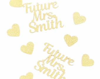 Custom Name Future Mrs Glitter Confetti, Personalized Bridal Confetti, Glitter Heart Confetti, Bachelorette Decor, Engagement Party Confetti