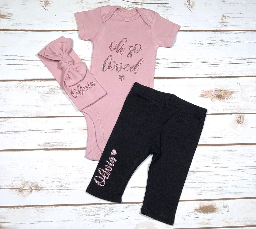 Custom Baby Girl Coming Home Outfit Custom Glitter Baby Name Etsy