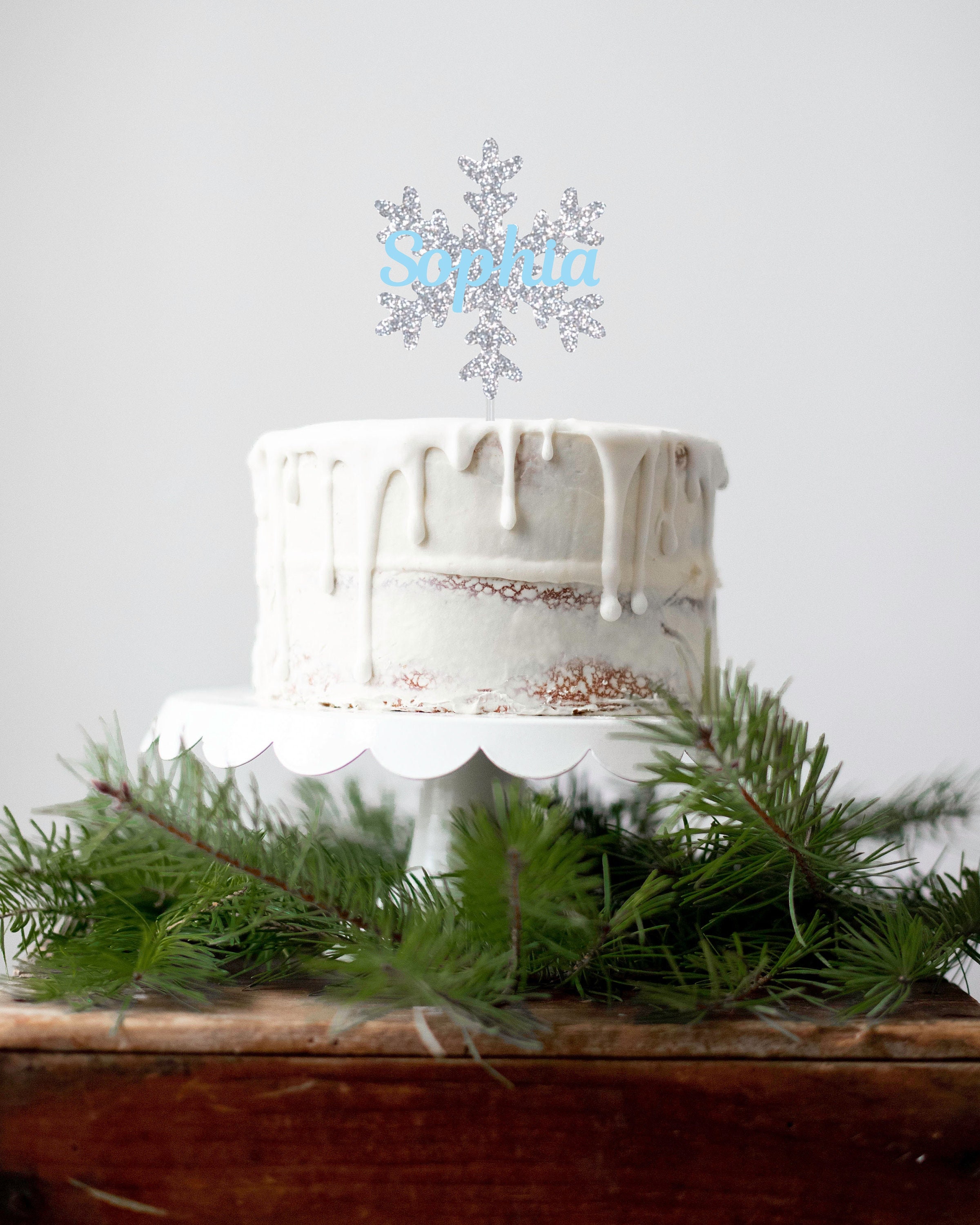 US$ 6.30 - Silver Snowflake Cake Topper Iridescent birthday Party