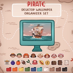 Pirate Anime Computer Desktop Theme Background Wallpaper Organizer Set