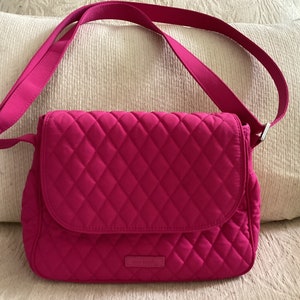 Vera Bradley Shoulder Bag or Crossbody Bag in Vivid Pink or Fuchsia With Luggage Type Wide Strap Etsy