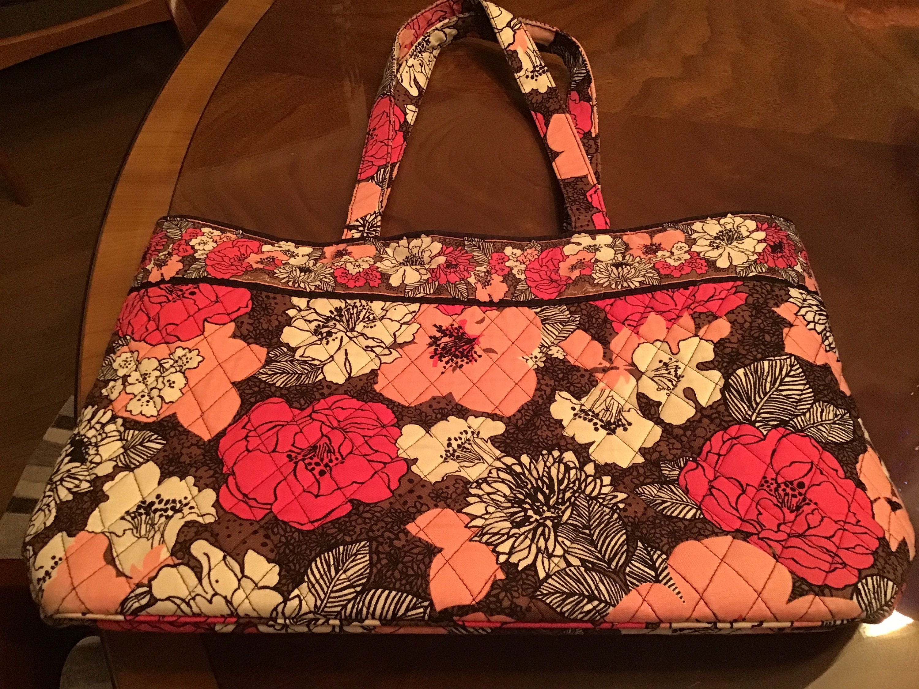Large Vera Bradley Quilted Shoulder Bag in A Floral Design in Retired Pattern Mocha Rouge from Fall 2011