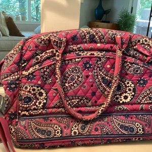 Vera Bradley Shoulder Bag, Laptop or Tablet Bag and Travel Tote in Retired Pattern, “Boysenberry” from Spring 2011-Use With Roller Bag