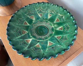 Vintage Spanish Green Glazed Platter by Amos Almarza Ubeda