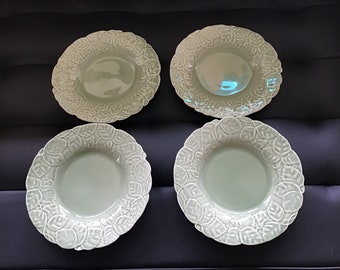 Vintage Bordallo Pinheiro Luncheon Plates in Strawberry Leaf Pattern - Made in Portugal - Set of Four