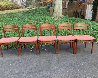 Midcentury Modern Danish Set of Five Teak Dining Chairs 1950s or 1960s - Boltinge Mobelfabrik - Shipping not Free