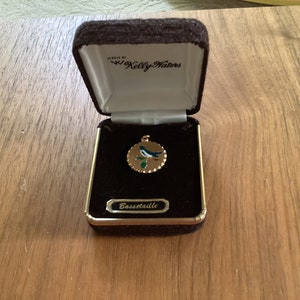 Kelly Waters Gold Tone Pendant or Charm with Enameled Bird Design in Original Gift Box