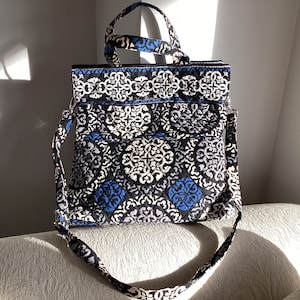 Vera Bradley Large Tote Bag or Crossbody Purse in Retired Pattern “Canterbury Cobalt” From Fall 2013