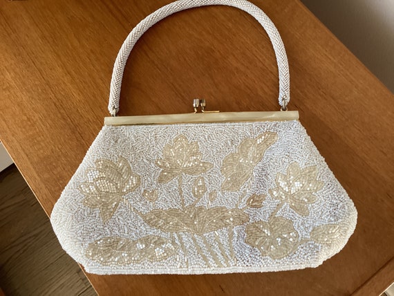 Lovely Vintage White and Ivory Beaded Evening Bag… - image 3