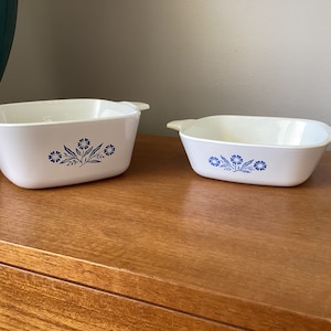 Two Vintage Corning Ware Casserole Dishes in Cornflower Blue